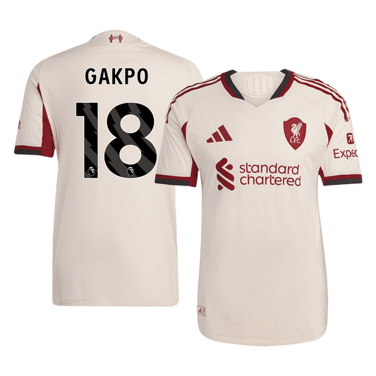 Jogador GAKPO #18 Liverpool Fora Futebol Camisas 2025/26 Branco camisola de futebol
